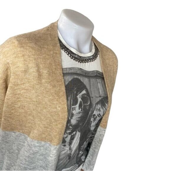 A New Day Striped Cardigan Tan Grey Tawny Long Acrylic Sweater Size XS - Picture 7 of 10